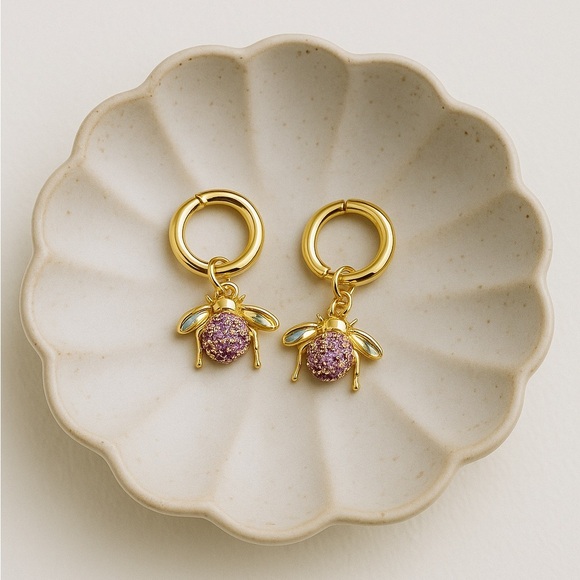 Bee Huggie Hoop Earrings - Picture 2 of 7